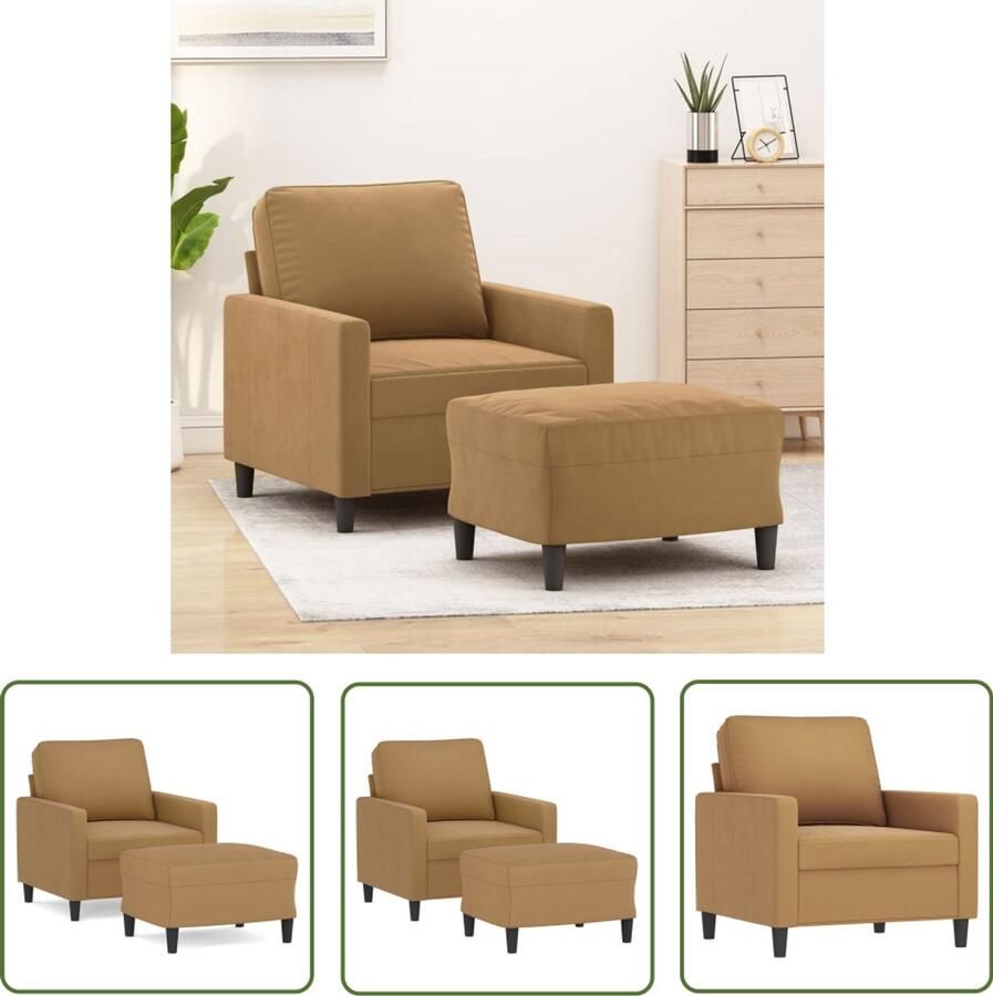 VidaXL Fauteuil met voetenbank 60 cm fluweel bruin Fauteuil Lounge Stoel Relax Stoel Woonkamer Meubilair Bruine Fauteuil