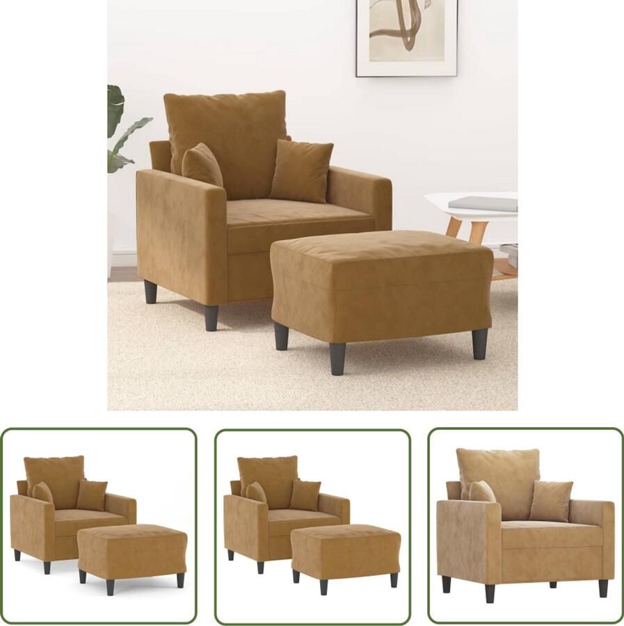VidaXL Fauteuil met voetenbank 60 cm fluweel bruin Fauteuil Lounge Stoel Relaxfauteuil Voetenbank Fluweel Meubilair