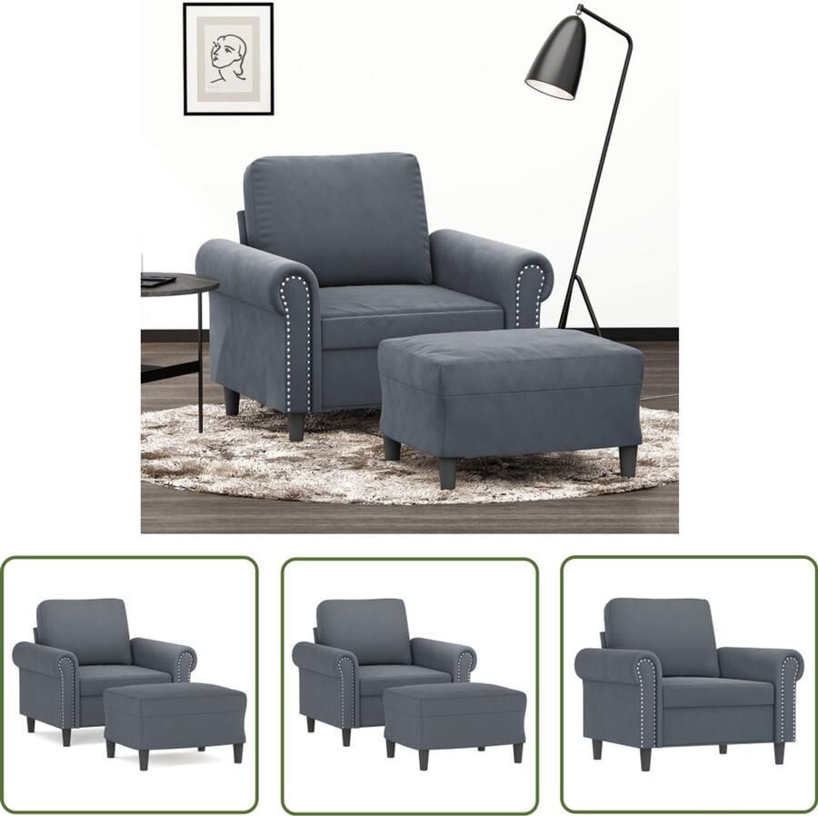 VidaXL Fauteuil met voetenbank 60 cm fluweel donkergrijs Fauteuil Lounge Stoel Relax Stoel Velours Fauteuil Donkere Grijze Fauteuil