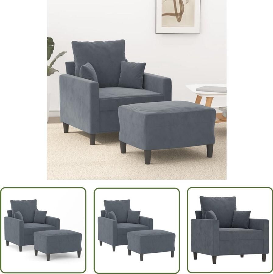 VidaXL Fauteuil met voetenbank 60 cm fluweel donkergrijs Fauteuil Lounge Stoel Relaxstoelen Fluweel Fauteuil Donkere Fauteuils