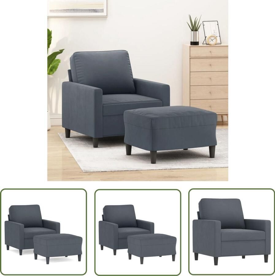 VidaXL Fauteuil met voetenbank 60 cm fluweel donkergrijs Fauteuil Lounge Stoel Velours Stoel Donkere Kleuren Luxe Fauteuil