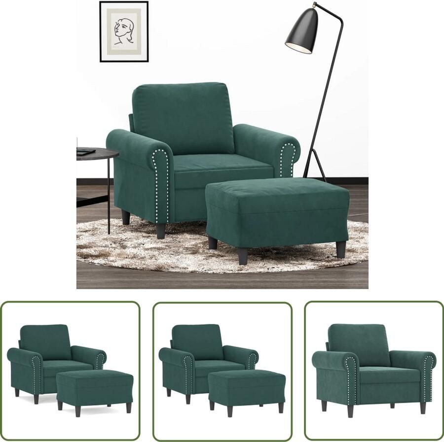 VidaXL Fauteuil met voetenbank 60 cm fluweel donkergroen Fauteuil Lounge Stoel Relax Stoel Donkere Kleuren Fluweel Meubels