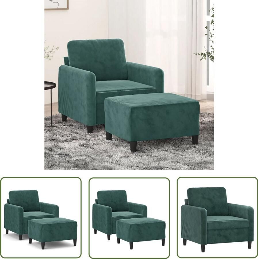 VidaXL Fauteuil met voetenbank 60 cm fluweel donkergroen Fauteuil Lounge Stoel Velours Fauteuil Donkere Kleuren Eetkamerstoelen