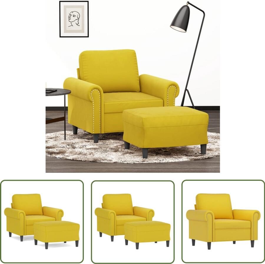 VidaXL Fauteuil met voetenbank 60 cm fluweel geel Fauteuil Lounge Stoel Relaxstoel Fluweel Fauteuil Gele Fauteuil - Foto 2