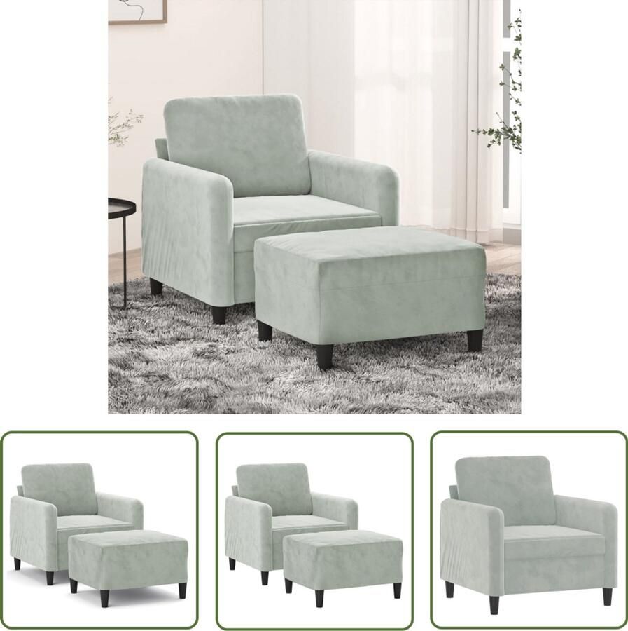 VidaXL Fauteuil met voetenbank 60 cm fluweel lichtgrijs Fauteuil Lounge Stoel Relaxstoel Fluweel Fauteuil Grijze Fauteuil