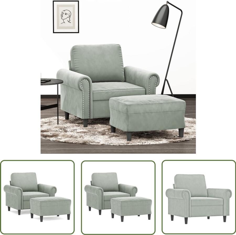 VidaXL Fauteuil met voetenbank 60 cm fluweel lichtgrijs Fauteuil Lounge Stoel Relaxstoel Grijs Fluweel Velvet Fauteuil