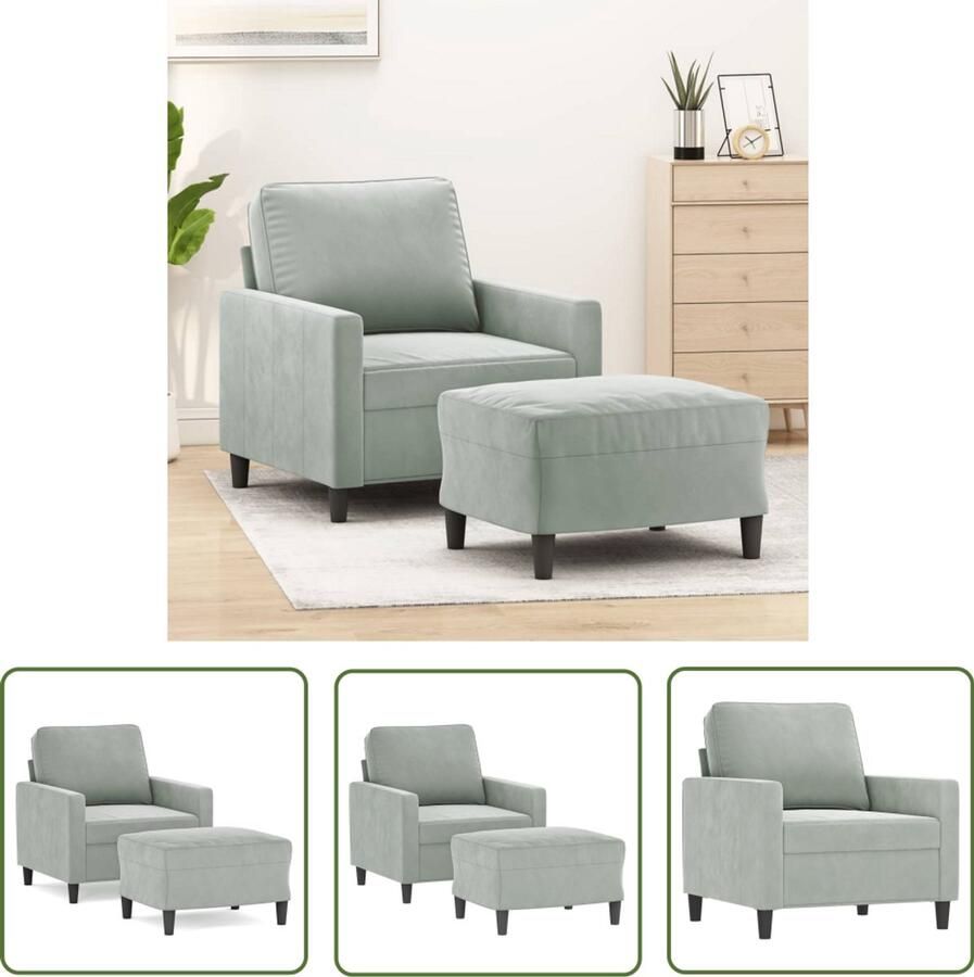 VidaXL Fauteuil met voetenbank 60 cm fluweel lichtgrijs Fauteuil Lounge Stoel Relaxstoelen Fluweel Meubels Grijs Meubilair