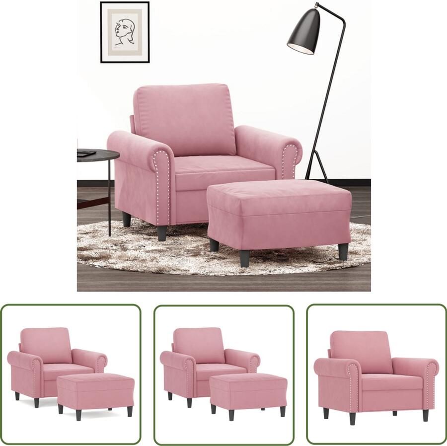 VidaXL Fauteuil met voetenbank 60 cm fluweel roze Fauteuil Lounge Stoel Relaxstoel Rozerode Meubels Velvet Fauteuil