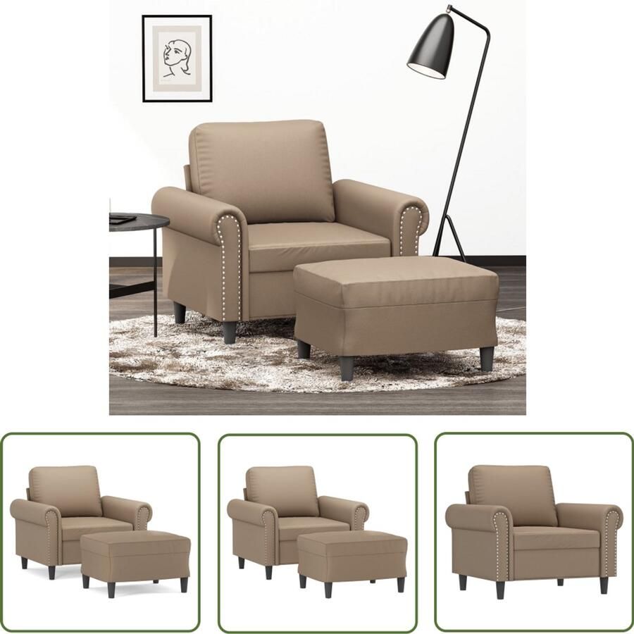 VidaXL Fauteuil met voetenbank 60 cm kunstleer cappuccinokleurig Fauteuil Lounge Stoel Bruine Fauteuil Kapstok Relaxstoelen