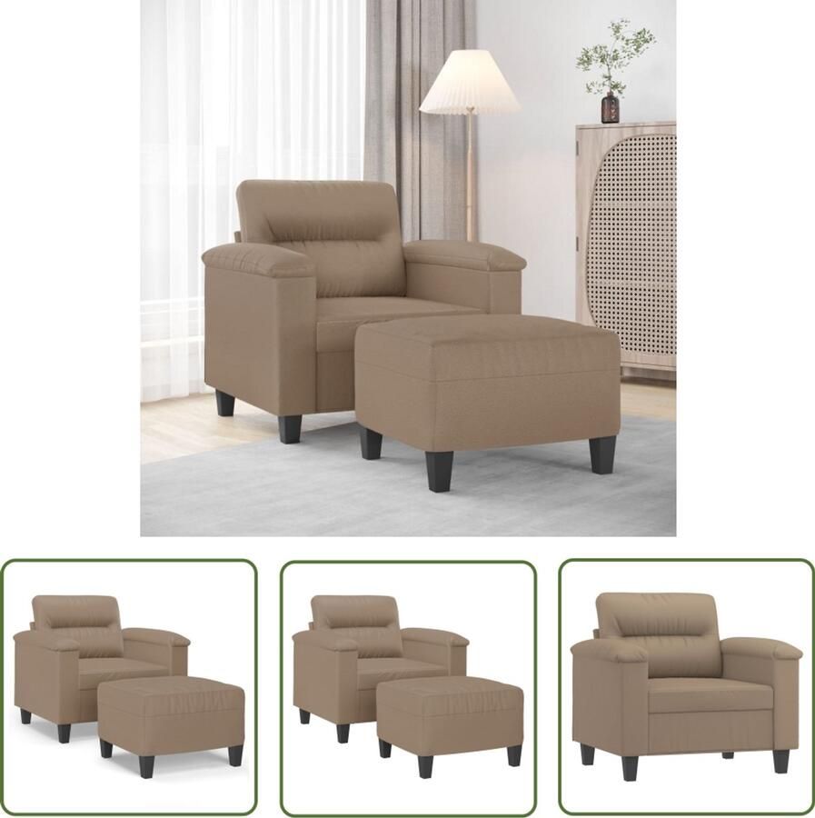 VidaXL Fauteuil met voetenbank 60 cm kunstleer cappuccinokleurig Fauteuil Lounge Stoel Voetenbank Bruine Fauteuil Kapstok