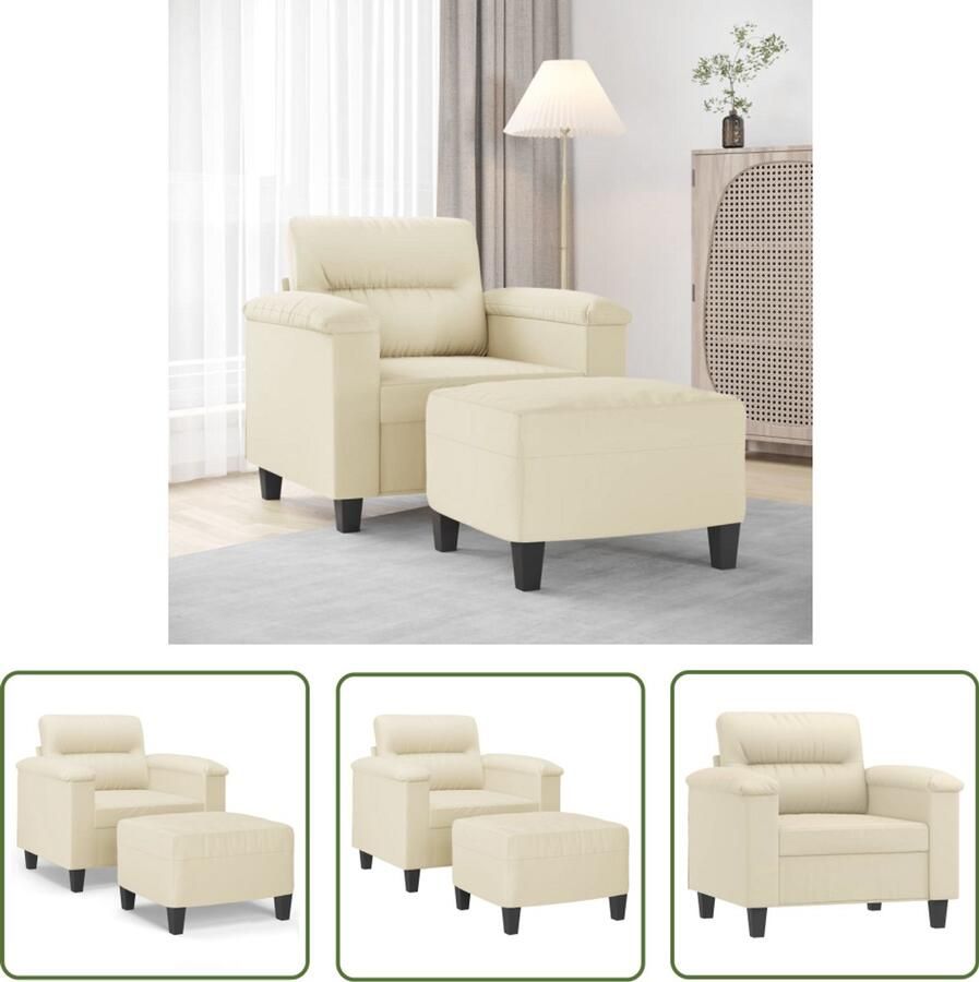 VidaXL Fauteuil met voetenbank 60 cm kunstleer crèmekleurig Fauteuil Lounge Stoel Relax Stoel Creme Kleur Leder Look