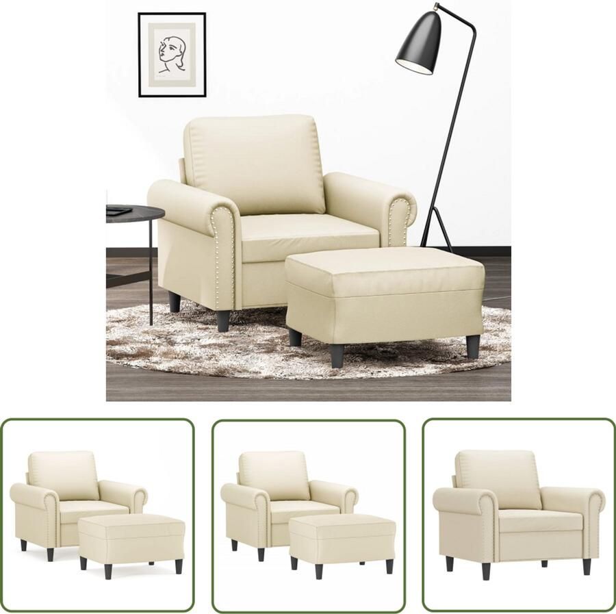 The Living Store Fauteuil met voetenbank 60 cm kunstleer crèmekleurig Fauteuil Lounge Stoel Relax Stoel Design Fauteuil Kunstleder Fauteuil