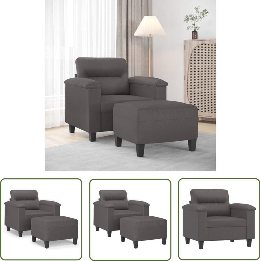 The Living Store Fauteuil met voetenbank 60 cm kunstleer grijs Fauteuil Lounge Stoel Design Fauteuil Kunstleder Grijs