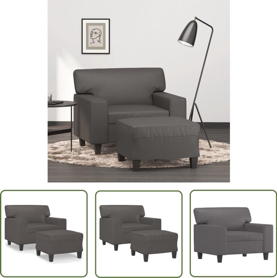 VidaXL Fauteuil met voetenbank 60 cm kunstleer grijs Fauteuil Lounge Stoel Relax Stoel Grijze Fauteuil Kunstleder Fauteuil