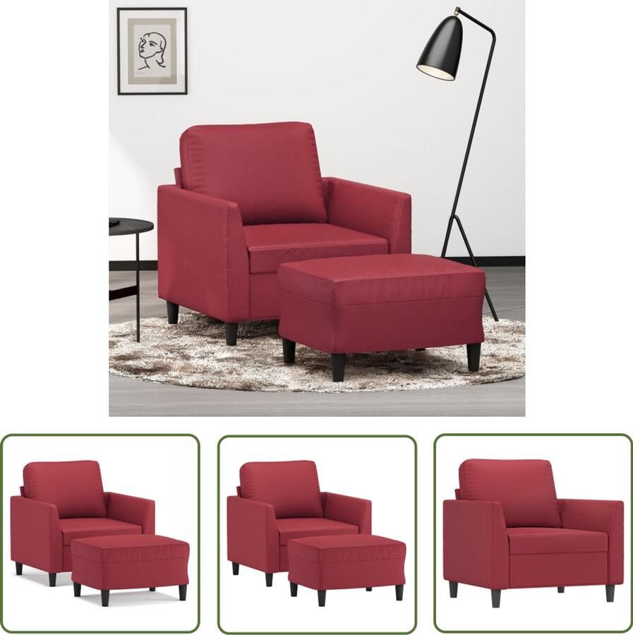 VidaXL Fauteuil met voetenbank 60 cm kunstleer wijnrood Fauteuil Lounge Stoel Leesstoeltje Vintage Fauteuil Moderne Fauteuil