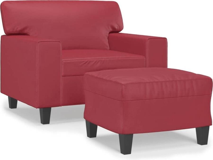 VidaXL Fauteuil met voetenbank 60 cm kunstleer wijnrood Fauteuil Lounge Stoel Relax Stoel Rood Meubilair Kunstleder Meubels