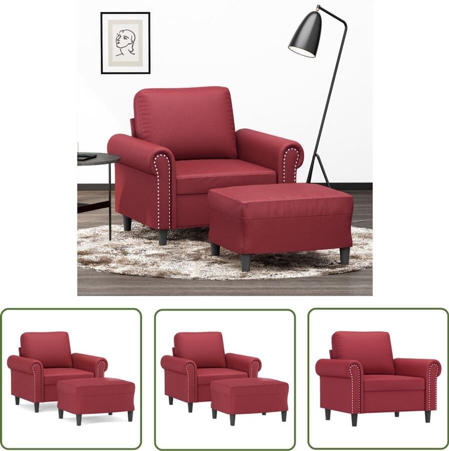 The Living Store Fauteuil met voetenbank 60 cm kunstleer wijnrood Relaxfauteuil Fauteuils Lounge Stoel Voetenbank Kunstleder