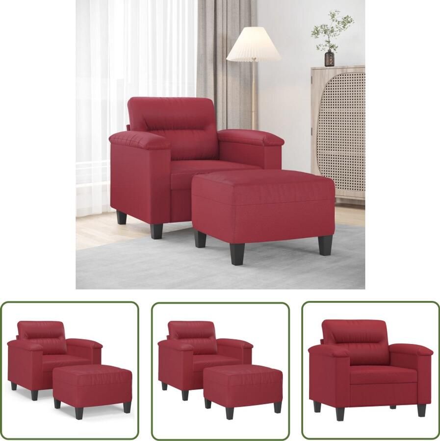 The Living Store Fauteuil met voetenbank 60 cm kunstleer wijnrood Fauteuil Lounge Stoel Lederlook Vintage Fauteuil Moderne Fauteuil