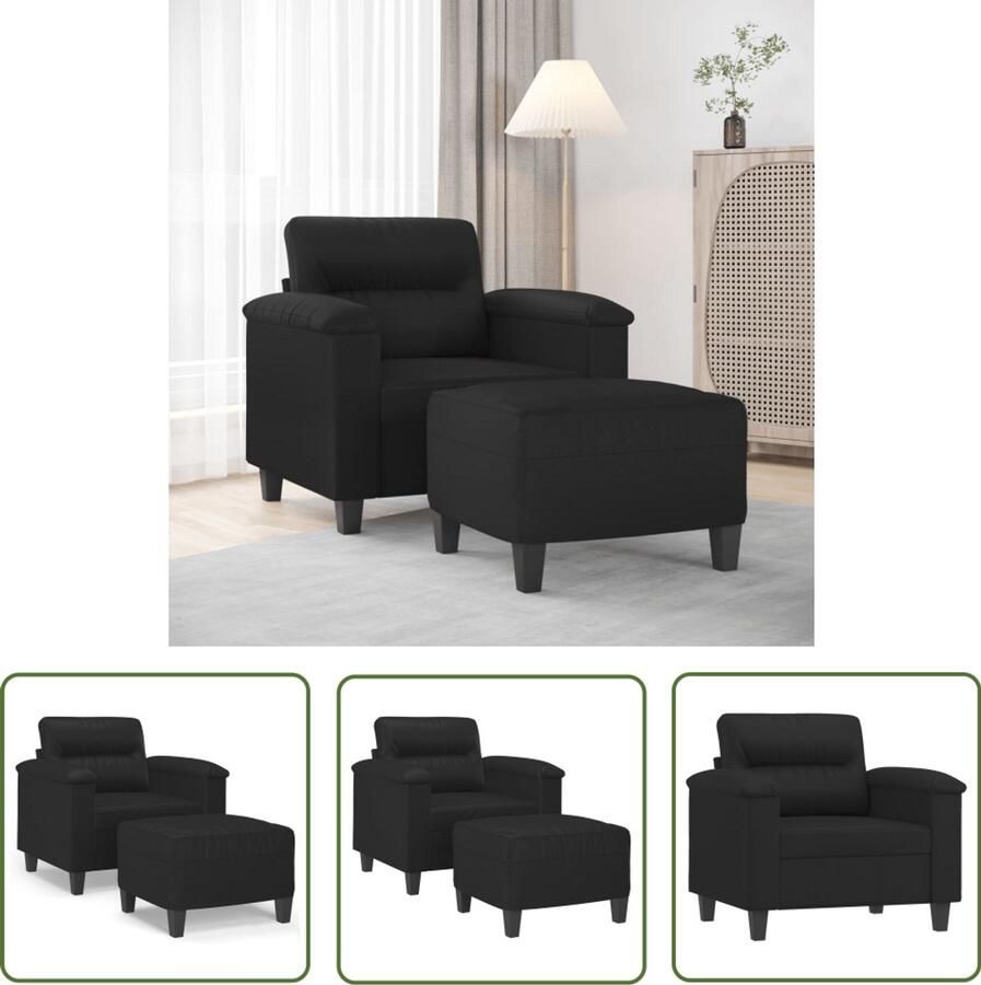 The Living Store Fauteuil met voetenbank 60 cm kunstleer zwart Lounge Zetel Fauteuils Zitzakken Relaxfauteuil Eetkamerstoelen