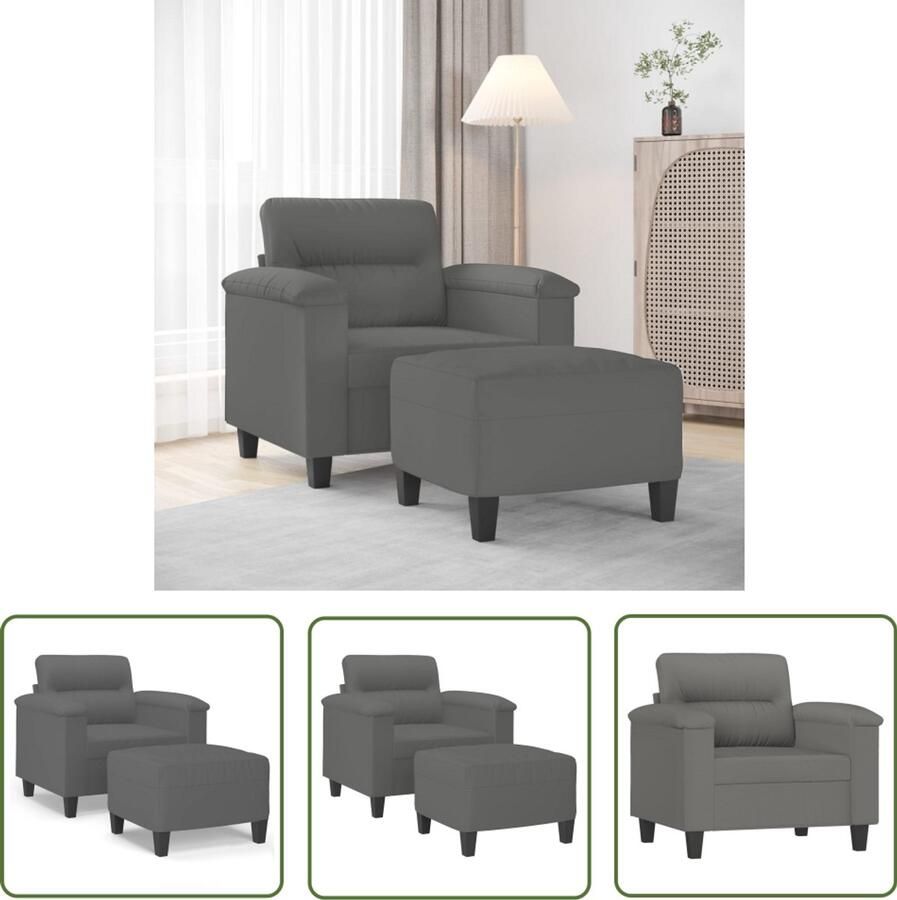 VidaXL Fauteuil met voetenbank 60 cm microvezelstof donkergrijs Fauteuil Lounge Stoel Relaxstoelen Microfiber Grijs