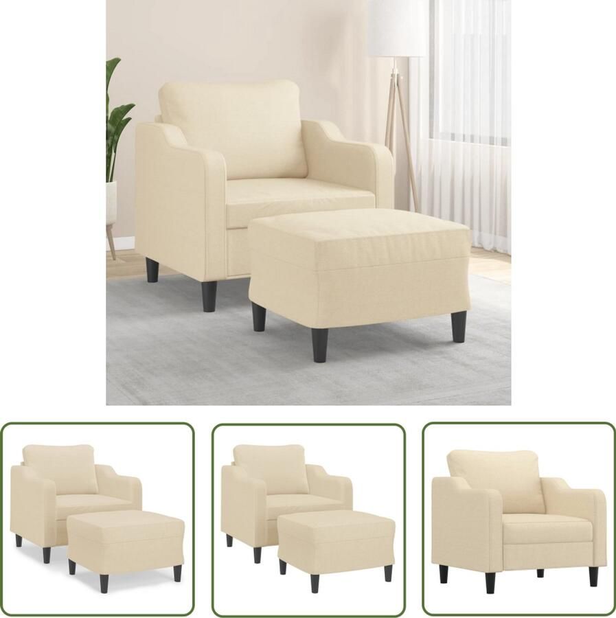 VidaXL Fauteuil met voetenbank 60 cm stof crèmekleurig Fauteuil Lounge Stoel Relaxstoel Crema Fauteuil Velours Fauteuil