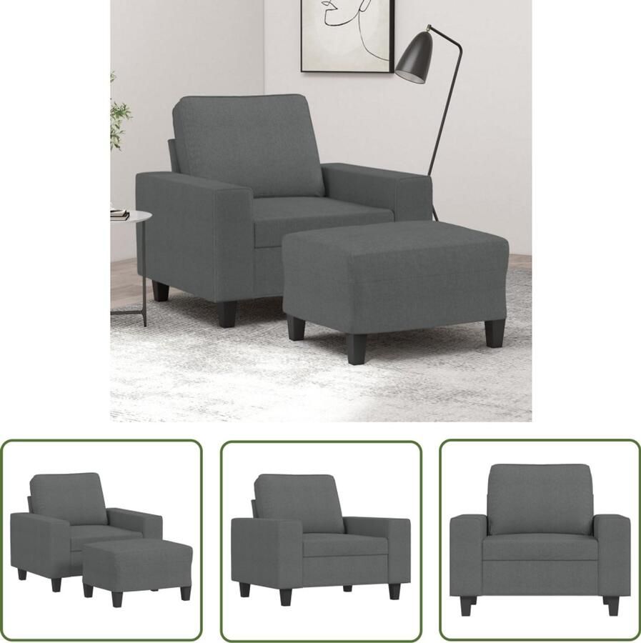 VidaXL Fauteuil met voetenbank 60 cm stof donkergrijs Fauteuil Lounge Stoel Grijs Fauteuil Donkere Fauteuils Velours Fauteuil
