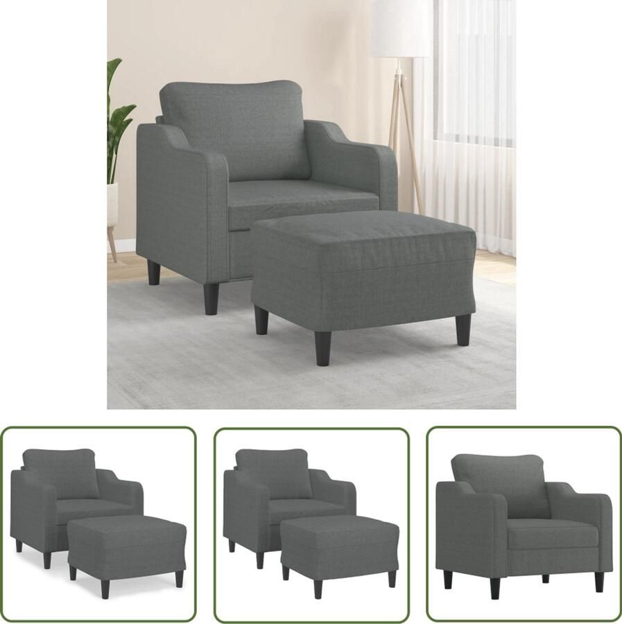 The Living Store Fauteuil met voetenbank 60 cm stof donkergrijs Fauteuil Lounge Stoel Relax Stoel Eetkamerstoelen Salontafel