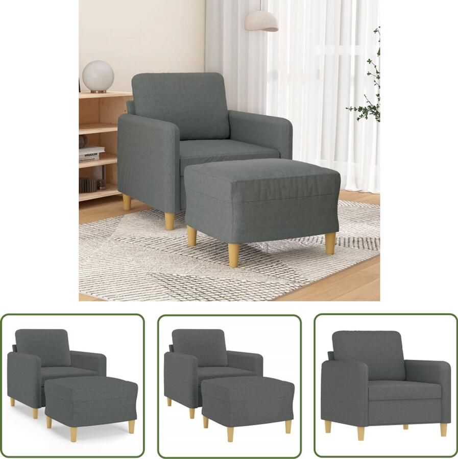 VidaXL Fauteuil met voetenbank 60 cm stof donkergrijs Fauteuil Lounge Stoel Relaxstoelen Grijs Velours