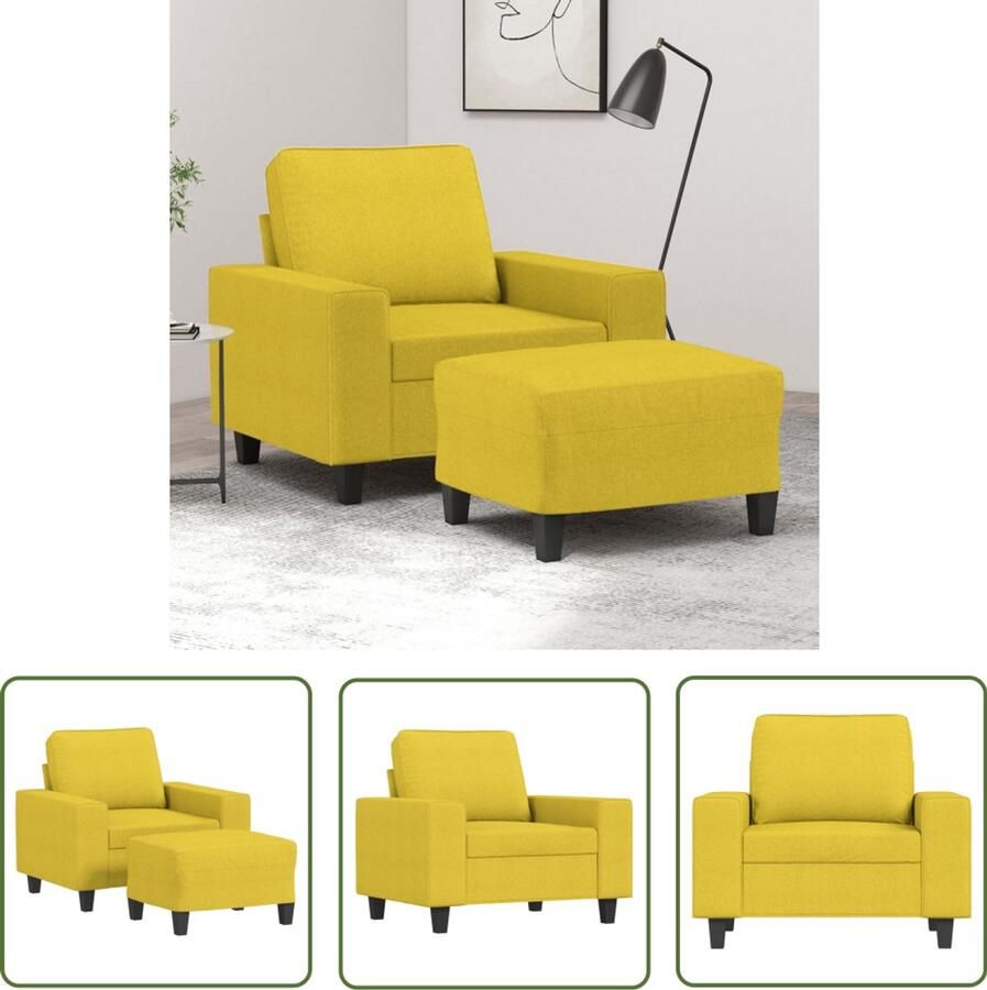 VidaXL Fauteuil met voetenbank 60 cm stof lichtgeel Fauteuil Lounge Stoel Eetkamerstoelen Huiskamer Decoratie Gele Stoffen Meubilair