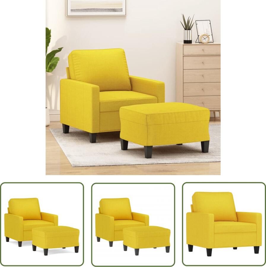 The Living Store Fauteuil Lichtgeel 78 x 77 x 80 cm Duurzame stof Stevig frame Comfortabele zitervaring Veelzijdige voetenbank Opvallend ontwerp