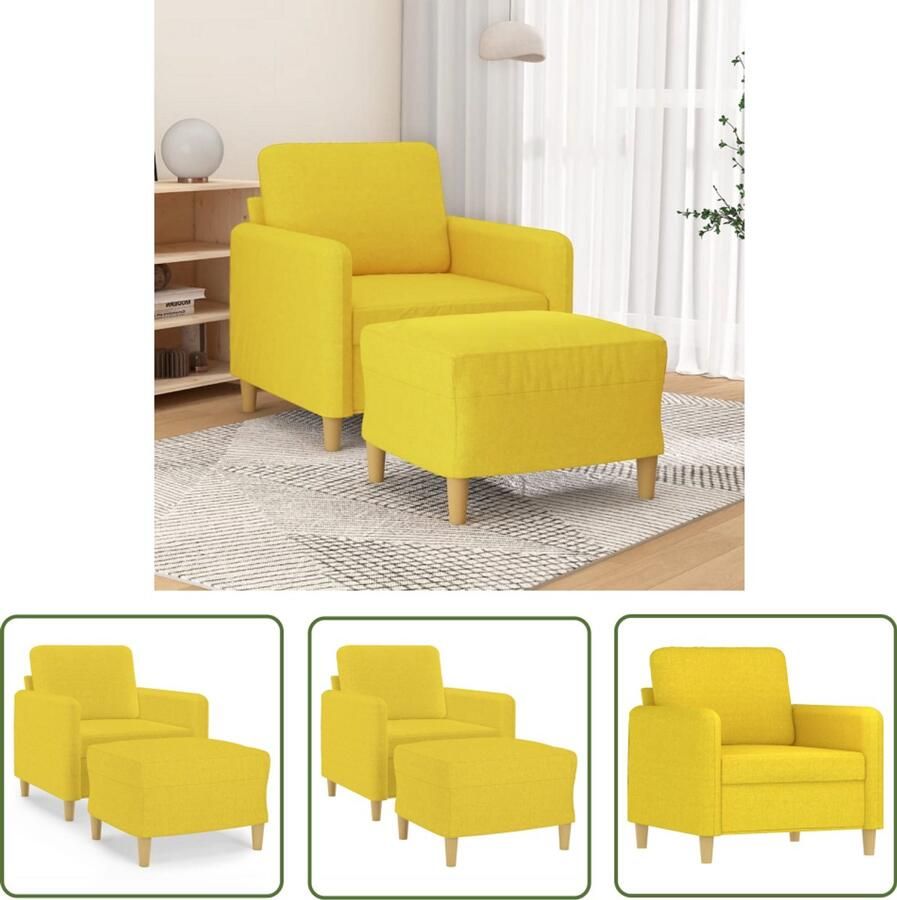 VidaXL Fauteuil met voetenbank 60 cm stof lichtgeel Fauteuil Lounge Stoel Relaxstoel Geel Velours