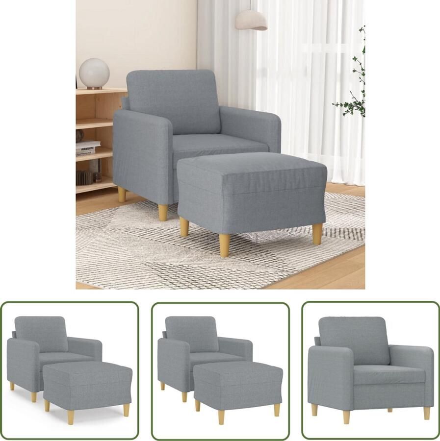 VidaXL Fauteuil met voetenbank 60 cm stof lichtgrijs Fauteuil Lounge Stoel Eetkamerstoelen Design Stoel Grijs