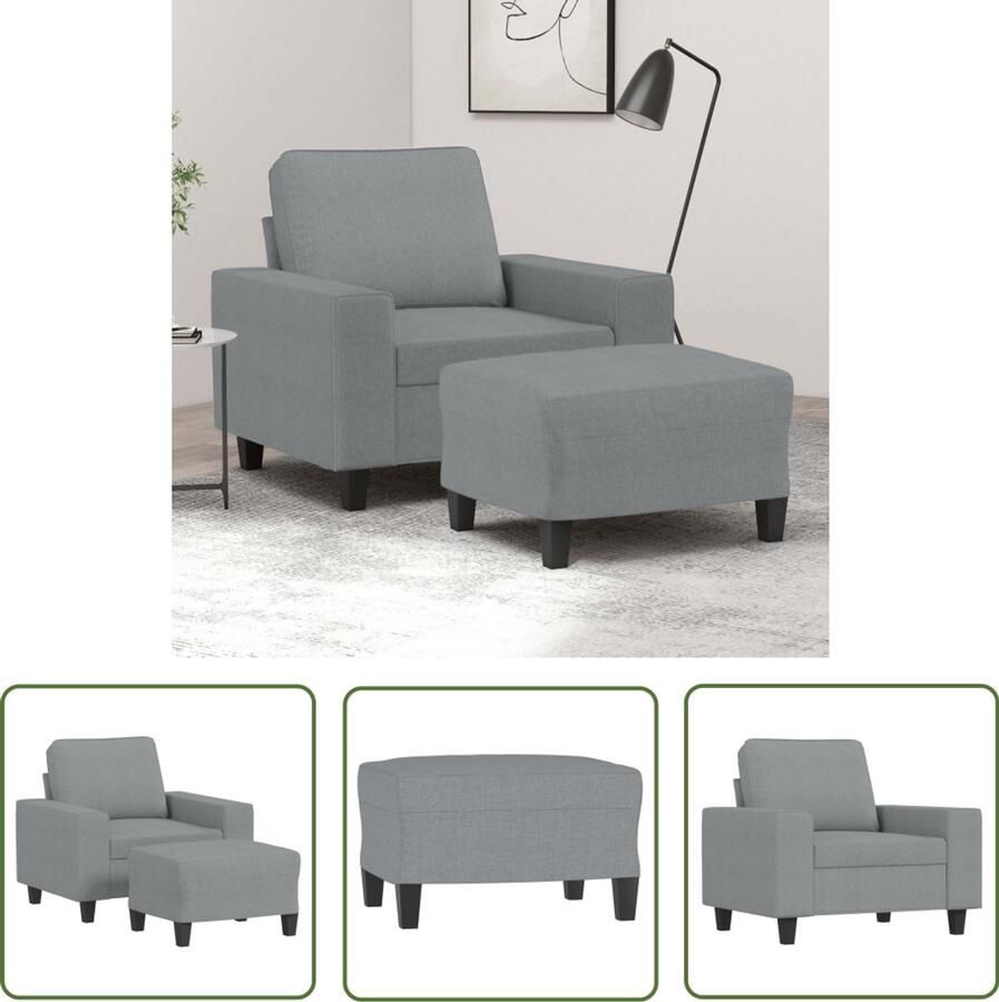 VidaXL Fauteuil met voetenbank 60 cm stof lichtgrijs Fauteuil Lounge Stoel Grijs Fauteuil Fauteuils Met Voetbank Comfy Fauteuil