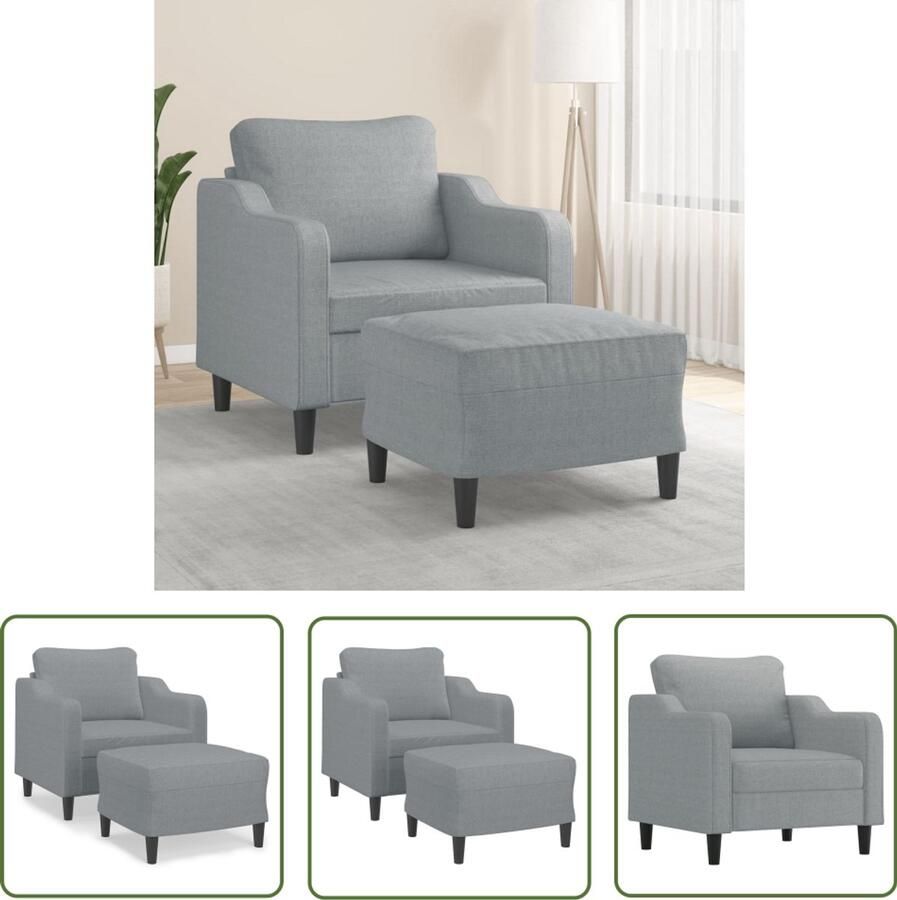 VidaXL Fauteuil met voetenbank 60 cm stof lichtgrijs Fauteuil Lounge Stoel Relaxstoel Grijs Meubilair Stoffen Fauteuil