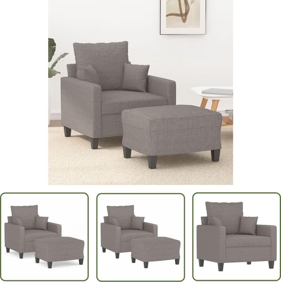 The Living Store Fauteuil Metaal en Stof Taupe 78x77x80 cm Comfortabele zitting en voetenbank Duurzaam en modern design Draagvermogen 110 kg