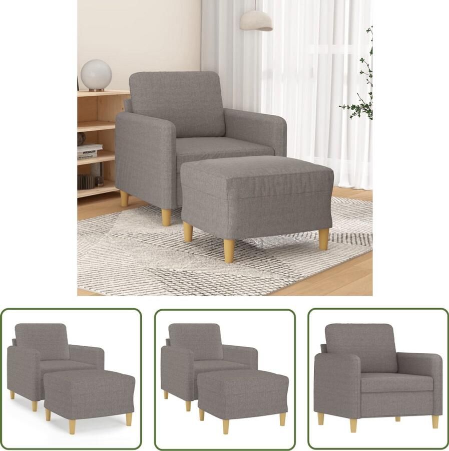 VidaXL Fauteuil met voetenbank 60 cm stof taupe Fauteuil Lounge Stoel Voetenbank Taupe Meubels Velours Fauteuil