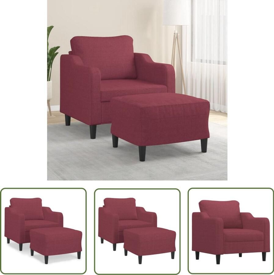 VidaXL Fauteuil met voetenbank 60 cm stof wijnrood Fauteuil Lounge Stoel Relaxfauteuil Voetenbank Rood Meubilair