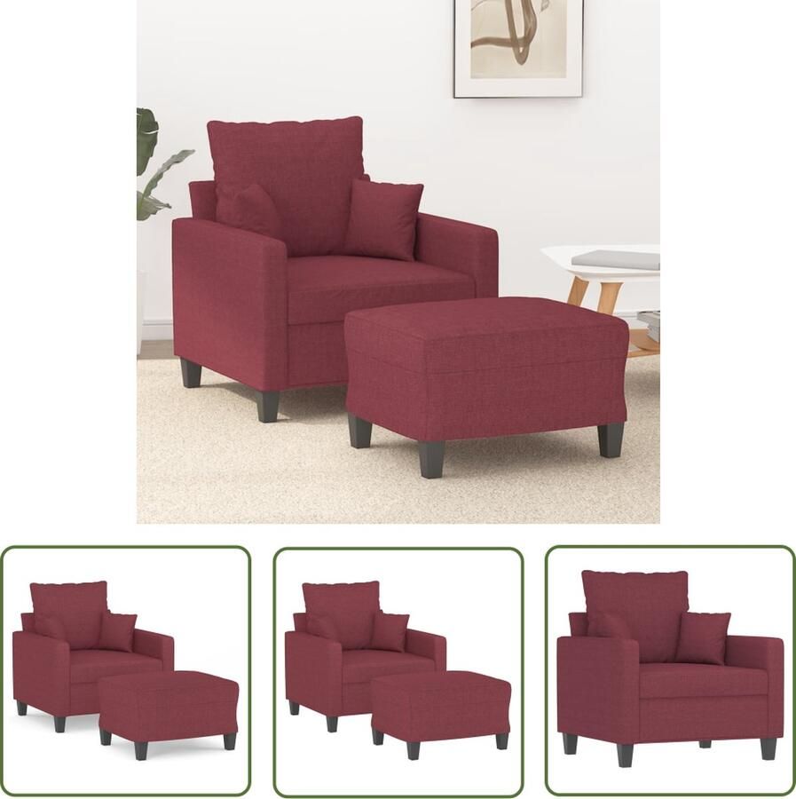 VidaXL Fauteuil met voetenbank 60 cm stof wijnrood Fauteuil Lounge Stoel Relaxstoel Rood Meubilair Vintage Fauteuil