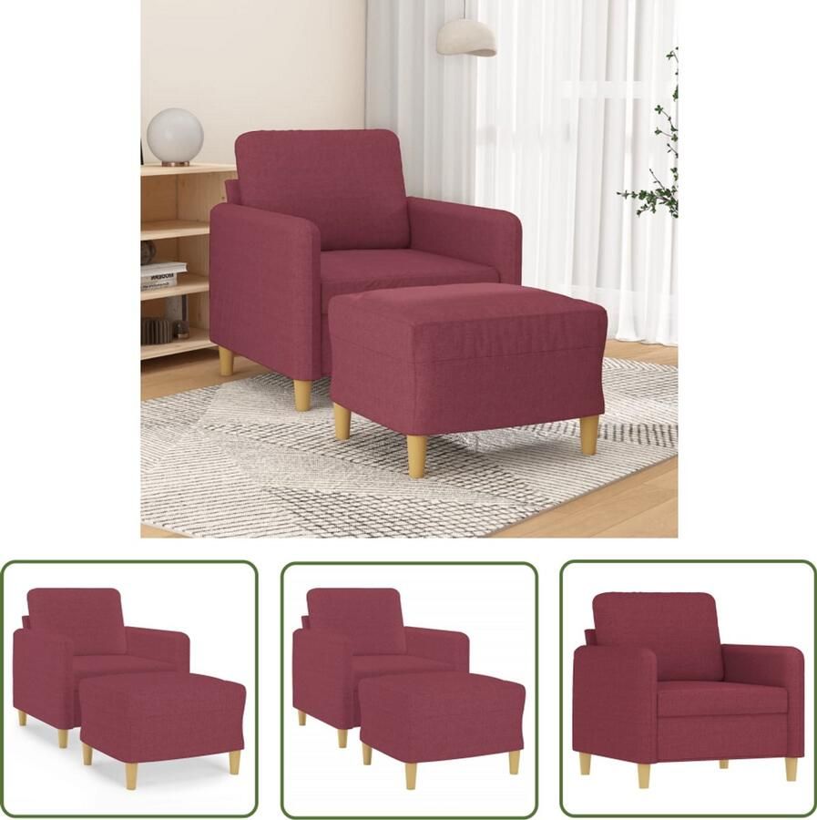 VidaXL Fauteuil met voetenbank 60 cm stof wijnrood Fauteuil Lounge Stoel Relaxstoelen Rood Meubilair Velours Fauteuil