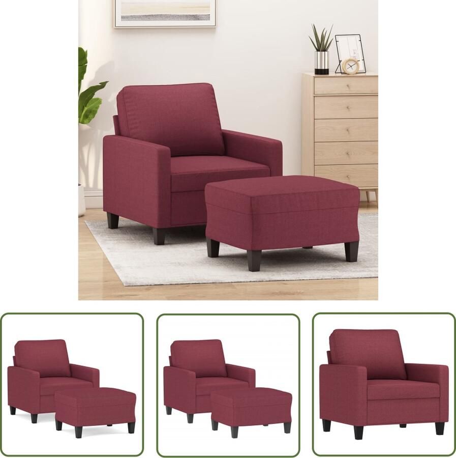 VidaXL Fauteuil met voetenbank 60 cm stof wijnrood Fauteuil Lounge Stoel Rood Meubilair Vintage Fauteuil Comfy Stoel