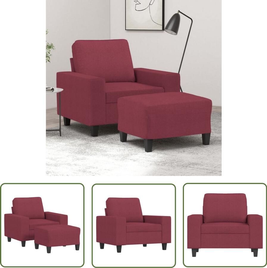 VidaXL Fauteuil met voetenbank 60 cm stof wijnrood Fauteuil Lounge Stoel Voetenbank Rood Meubilair Velours Fauteuil