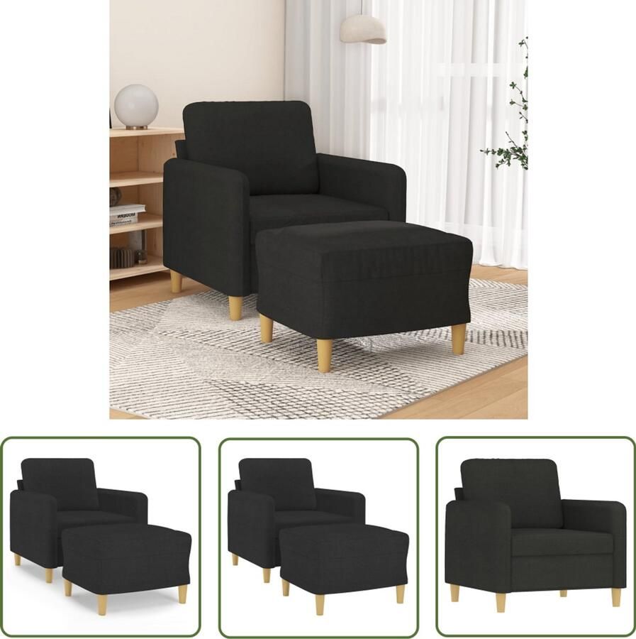 VidaXL Fauteuil met voetenbank 60 cm stof zwart Fauteuil Lounge Stoel Relaxstoel Zitzak Woonkamer Meubilair