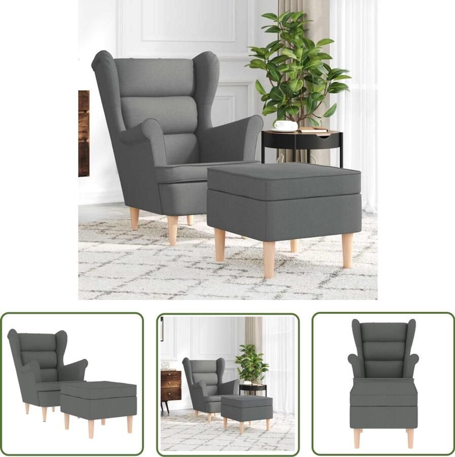 VidaXL Fauteuil met voetenbankje stof donkergrijs Fauteuil Lounge Stoel Relaxstoelen Eetkamerstoel Grijs Fauteuil