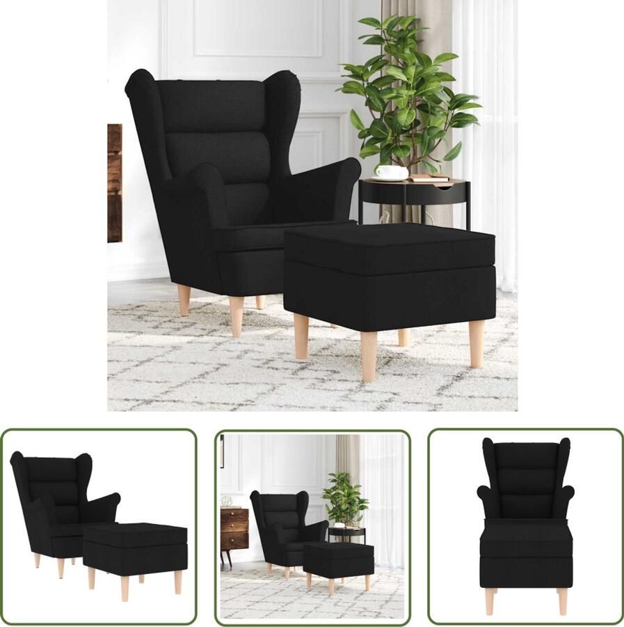 VidaXL Fauteuil met voetenbankje stof zwart Fauteuil Lounge Stoel Relaxstoelen Zwarte Fauteuil Eetkamerstoel