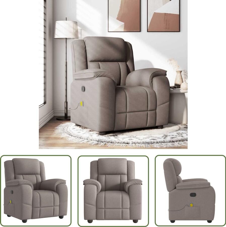VidaXL Massagestoel verstelbaar stof taupe Massagestoel Lounge Stoel Relaxstoel Elektrische Massage Functie