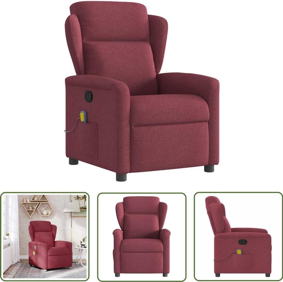 VidaXL Massagestoel verstelbaar stof wijnrood Massagestoel Lounge Stoel Relaxstoel Elektrische Massage Trillingmassage