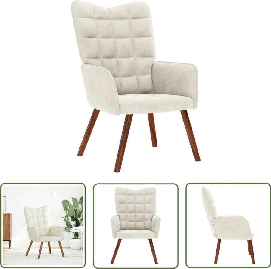 VidaXL Lounge Stoel Relaxfauteuil Relaxstoel fluweel crèmekleurig Fluweel Stoel Creme Kleur Design Stoel