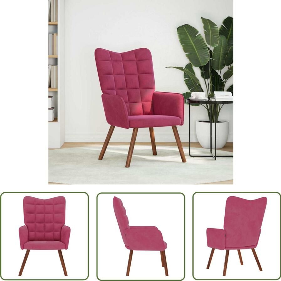 VidaXL Lounge Stoel Relaxfauteuil Relaxstoel fluweel wijnrood Velours Stoel Rode Stoel Fauteuils