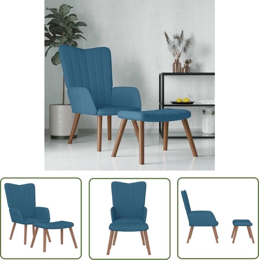 The Living Store Relaxstoel 61.5 x 69 x 95.5 cm Blauw Fluweel Relaxfauteuil Lounge Stoel Fauteuils Loungestoel Velvet Bank