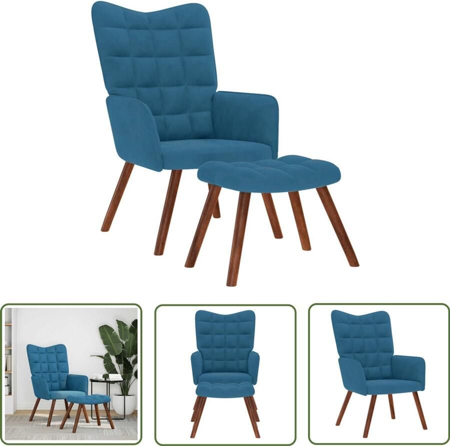 VidaXL Lounge Stoel Relaxfauteuil Relaxstoel met voetenbank fluweel blauw Fauteuils Velours Stoel Elektrische Relaxfauteuil